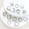 14Pcs Punk Irregular Geometric Rings Set For Women  Exaggerated Smooth Silver Color Thick Chunky Ring Hip Hop Jewelry Gifts