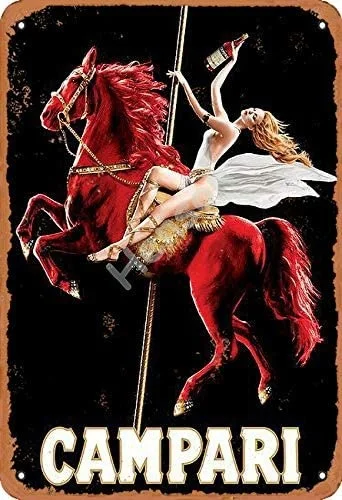 Campari Horse Metal Tin Sign Garage Poster Decoration Bar Pub Home Vintage Retro
