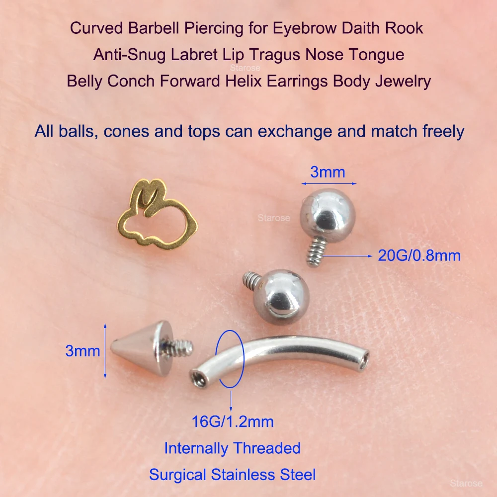 DIY 1Pc Curved Barbell Eyebrow Piercing Labret Stud Lip