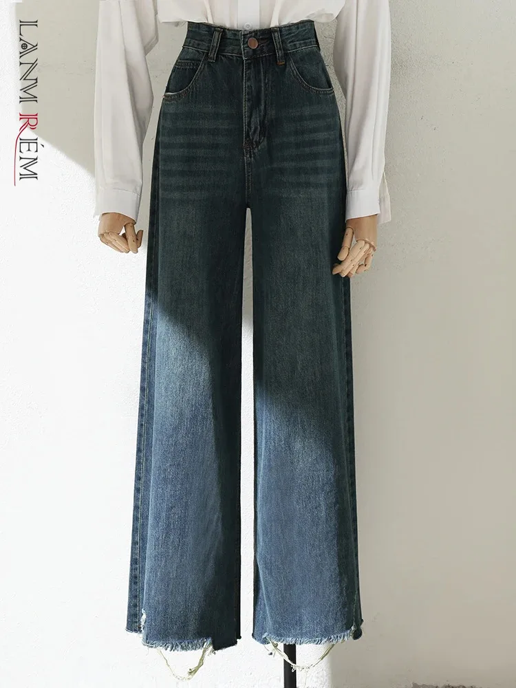 

Простые женские джинсовые брюки LANMREM с широкими штанинами, винтажные синие джинсы с высокой талией, модная женская одежда на весну 2024, новая одежда 32C588
