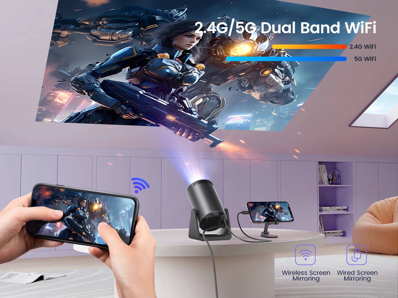 Wimius L1 Mini Projector 1080P Support 300 ANSI Android 11 Wifi Bluetooth Projector Auto Keystone Home Portable