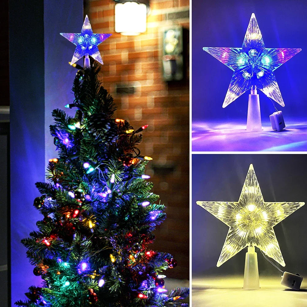 Christmas Tree Decoration Christmas Star Decoration Glowing Christmas 15cm Tree Topper Xmas Tree Transparent Five-pointed Star Ornament Star Topper with LED Light for Home Decor
