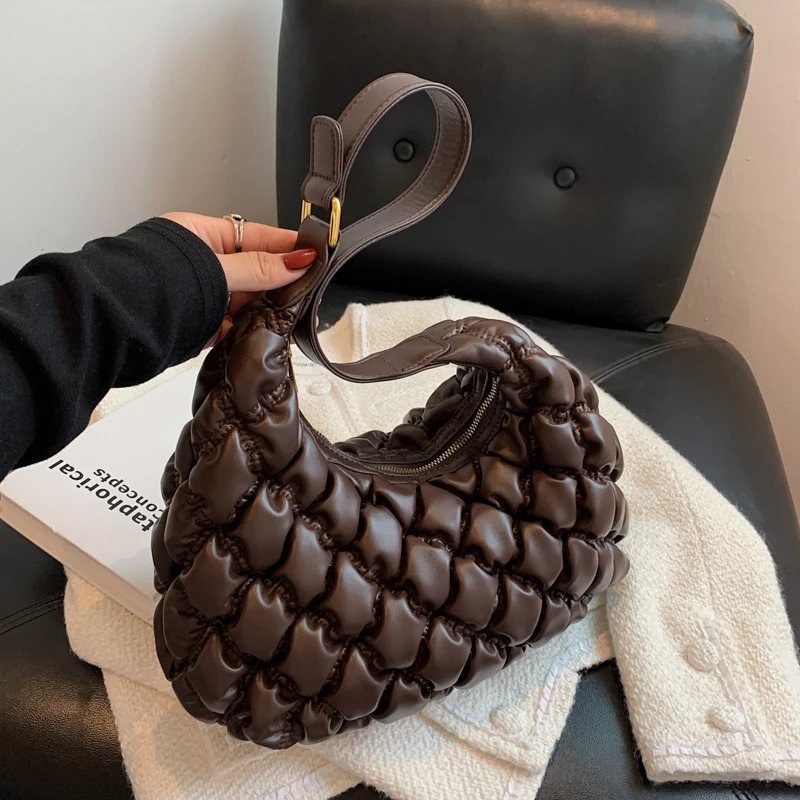 

Women's Pleated Shoulder Bag Fashion Texture Pu Leather Underarm Bags 2022 Autumn New All-match Handbags Elegant Ladies Totes