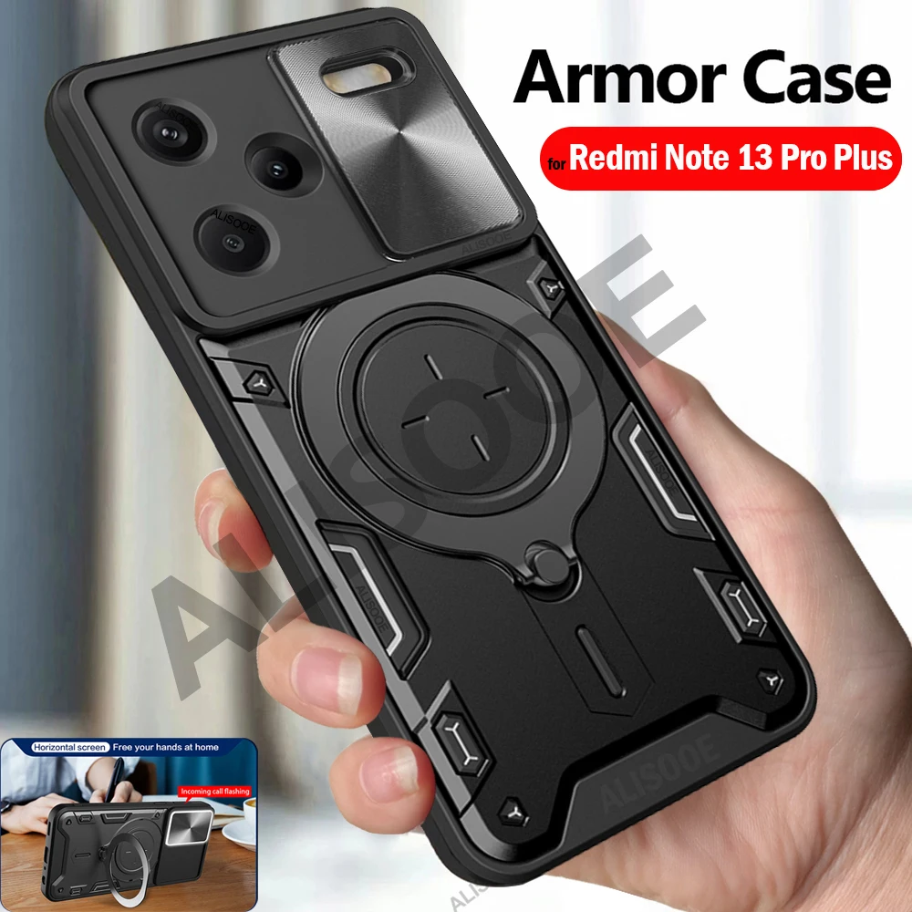 Slide Camera Funda Per Redmi Note 13 Pro Plus 5G Custodia Per Xiaomi Redmi Note 13 Pro Plus Custodia Armor Magnetic Ring Stand Cover