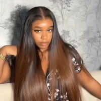 13x4 HD Ombre coloré brésilien droit dentelle devant cheveux humains Perruques souligner Perruques sans colle femmes naturelle 3
