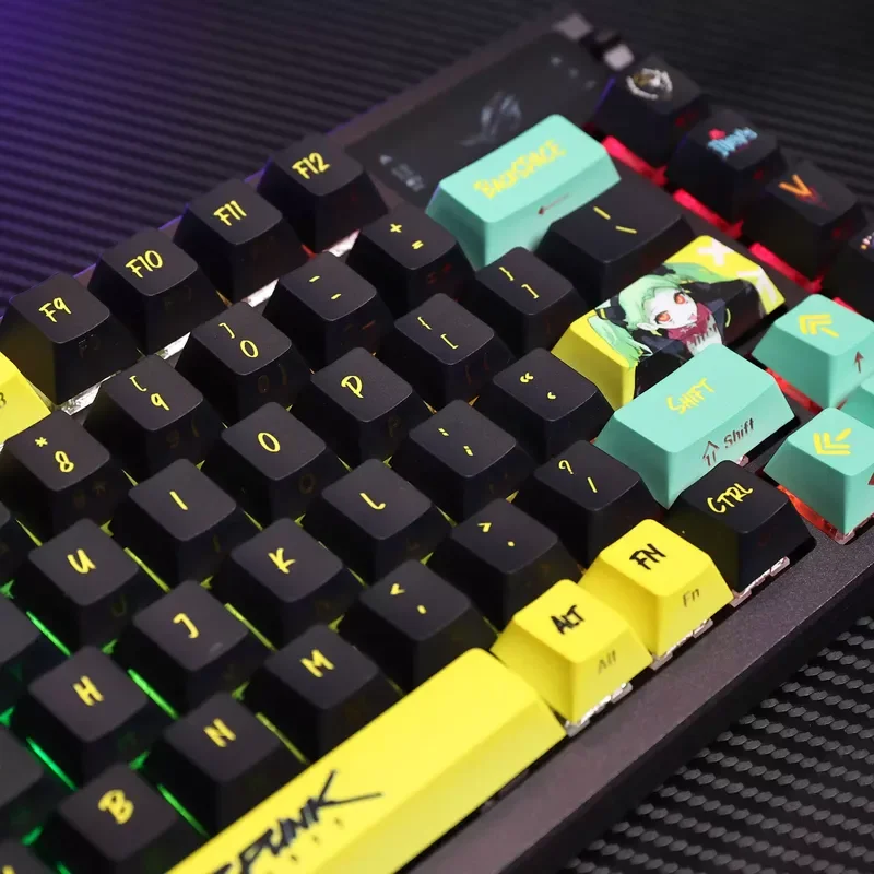 애니메이션 키 캡 사이버 펑크 테마 124 키 기계식 키보드 체리 프로필 PBT 맞춤형 키 캡 측면 새겨진 PC 게임용 키보드 선물