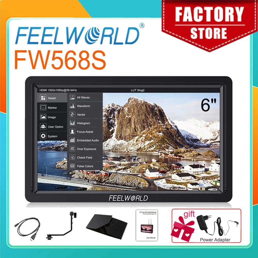 Feelworld 6 Inch FW568S On Camera Video Monitor 1920*1080 4K HDMI 3G-SDI 367PPI 1000:1 Professional Broadcast Field Monitor