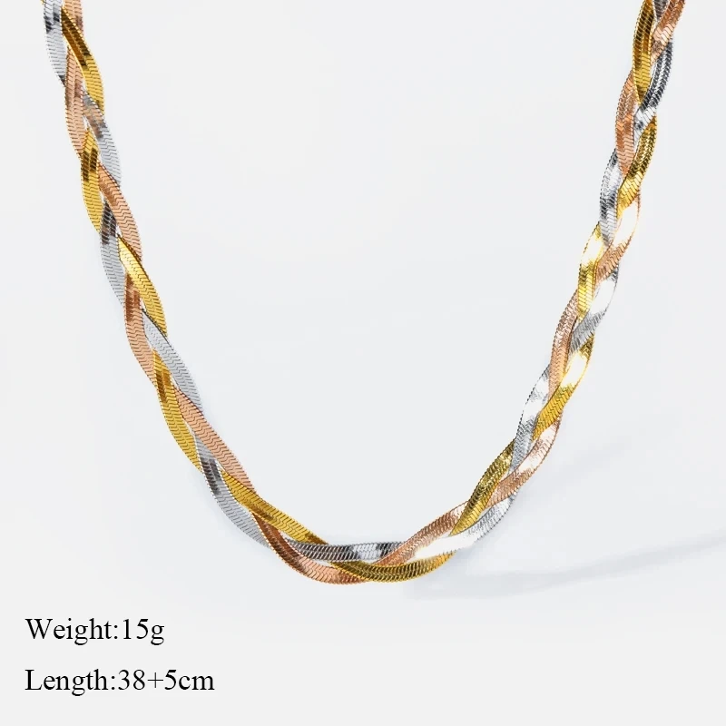 Jewelry Sets 316L Stainless Steel 3-Color Chains Crossing Necklace Bracelet for Women Girl Fashion Waterproof
