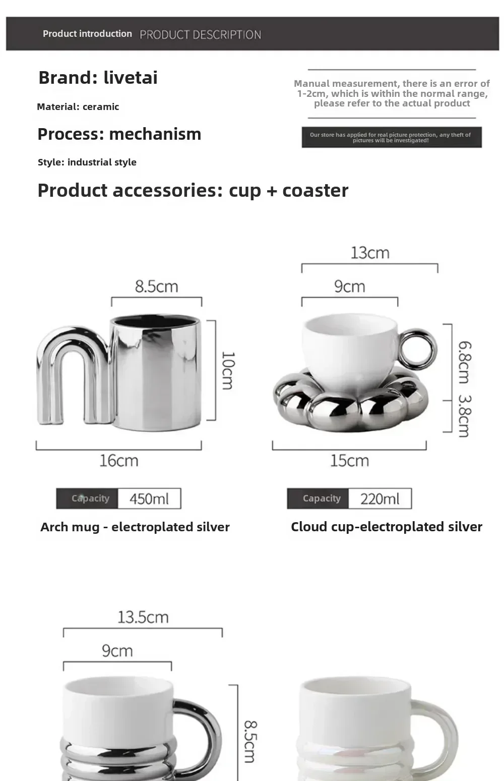 Livetai Stylish Silver Ceramic Coffee Mug Set, Elegant & Durable - Image 3