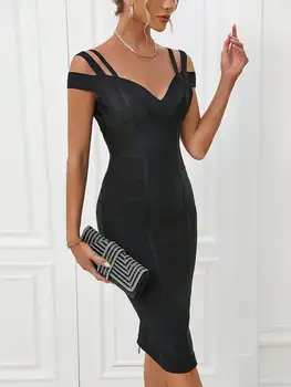 Bandage Dress Black Bodycon Dress Evening Party Elegant Sexy One Shoulder Birthday Club Outfit 4