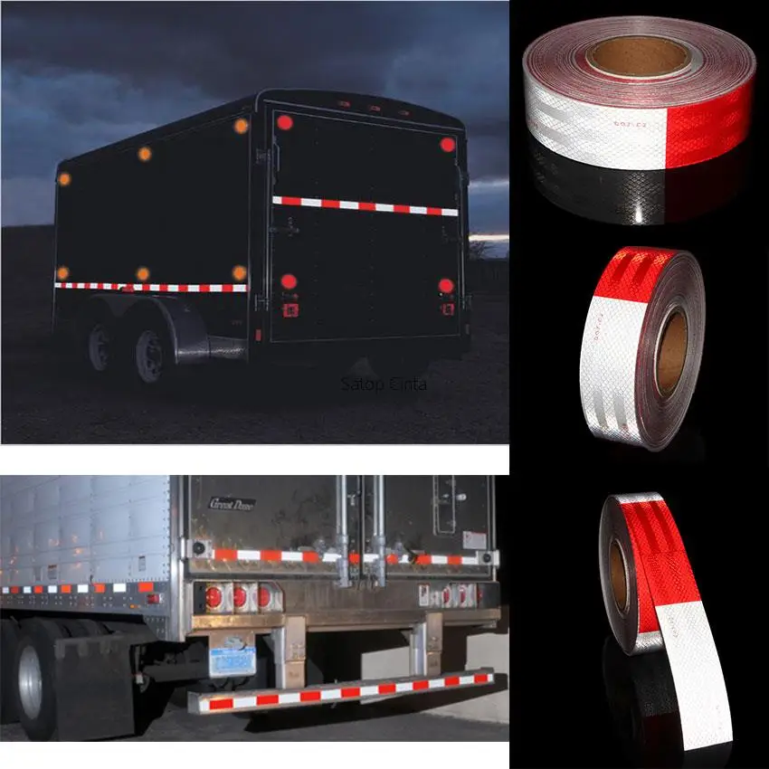 2 inch x 30 Feet Reflective Safety Tape DOT-C2 Waterproof Red and White  Adhesive conspicuity tape for trailer, outdoor, cars, trucks