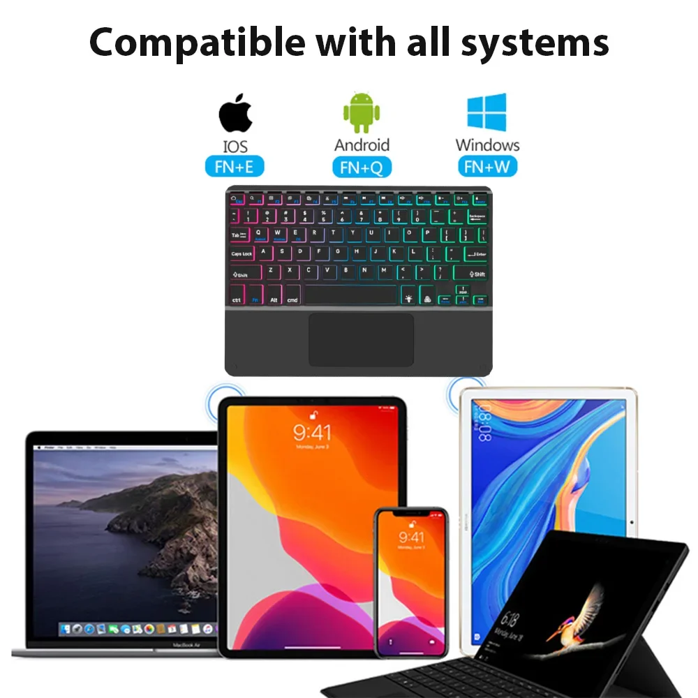 Bluetooth Keyboard wireless keyboard wireless keyboard mouse tablet keyboard ipad keyboard for Tablet Android IOS Windows Wireless Mouse Keyboard Bluetooth-compatible Rainbow Backlit for IPad