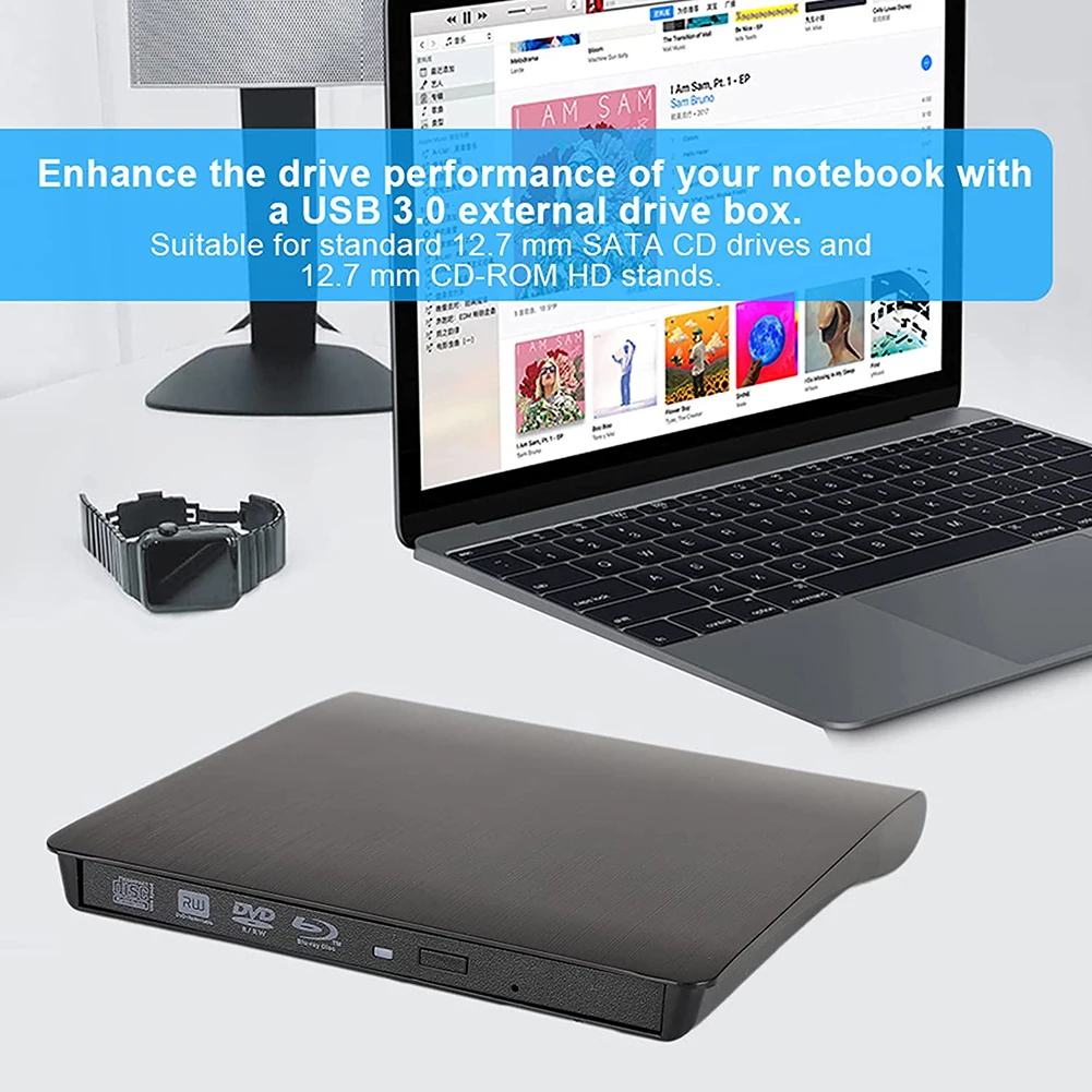 Cd Dvd Drive 5Gbps 12.7mm USB 3.0 SATA External DVD CD-ROM RW Player Optical Drives Enclosure Case for Laptop Desktop Computer