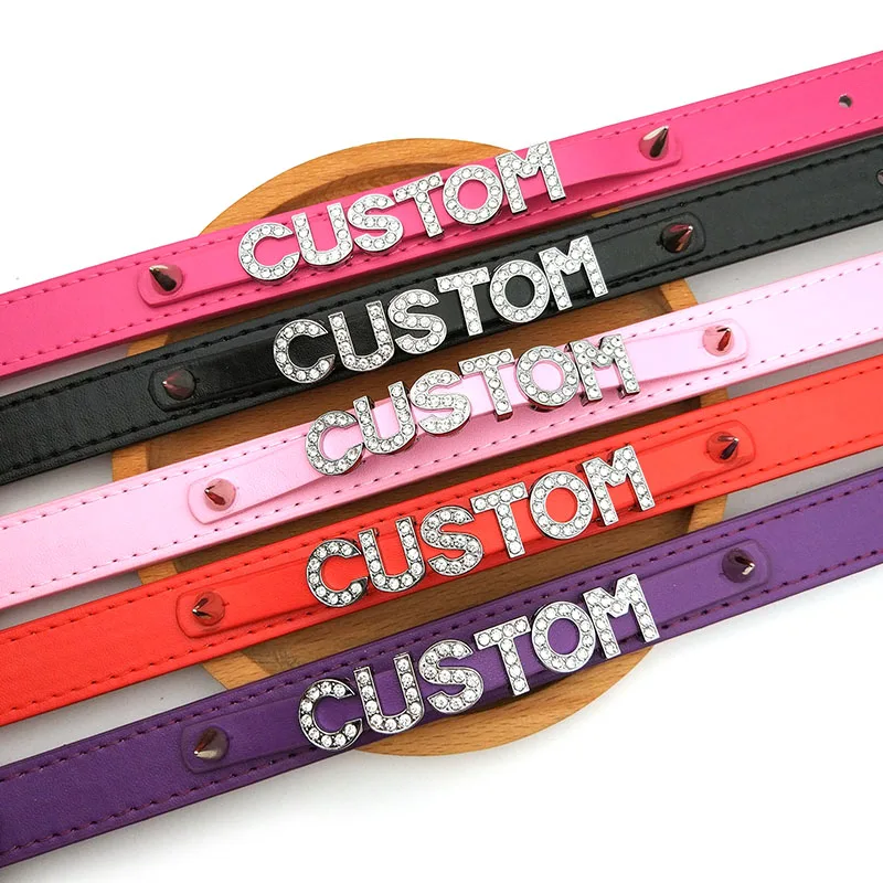 Punk Rivet Custom Name Necklace Men Women Sexy Goth Rhinestone Letters HOTWIFE Choker Collar Personalised Customized Jewelry