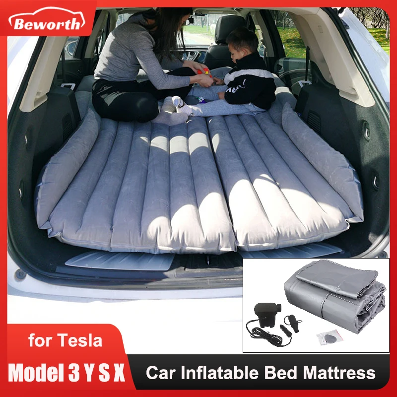 Inflatable Air Bed Car Sleeping Mattress Camping Mattress For Tesla Model 3/Y/S/X SUV Travel Outdoor Camping Cushion Folding Portable Flocking Pad