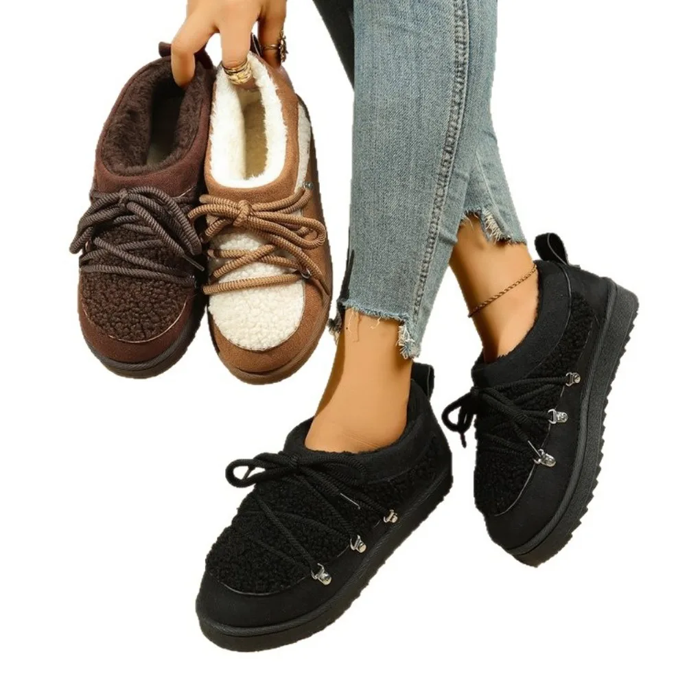 NeNew Large-sized Thick-soled, Fleece, Thickened Laced Snow Boots for Women Warm Ankle Boots for Women Cotton Shoes for Women