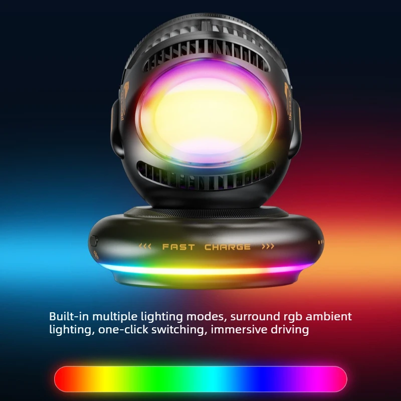 2-in-1 Magnetic Wireless Car Charger & Cooling Fan with RGB Lights