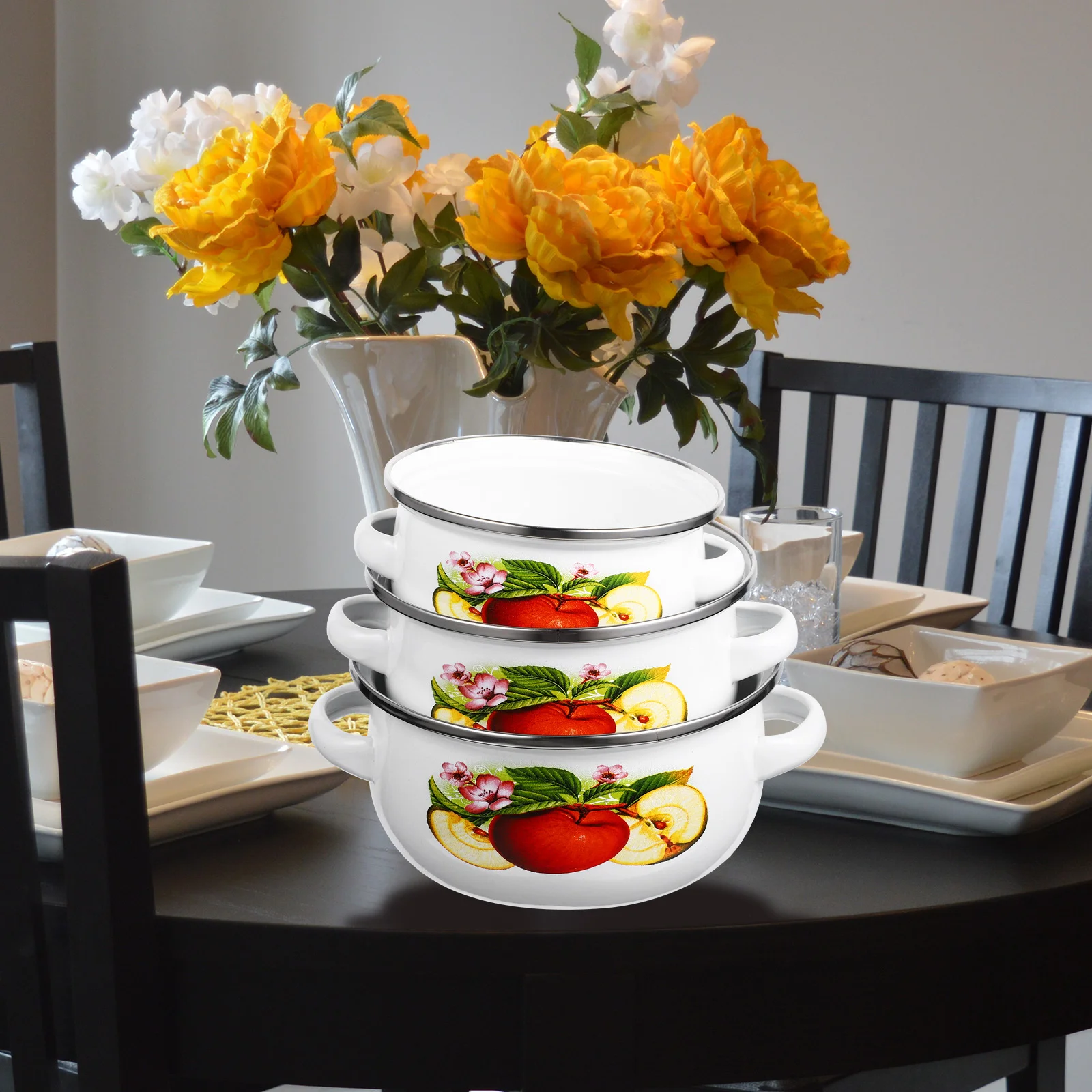 

Kitchen Pots Small with Handle Stock Enamel Pan Milk Soup Convenient Stockpot Cooking