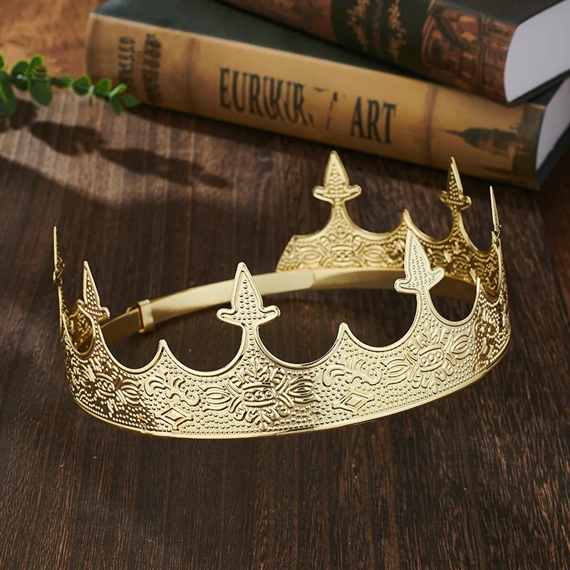 European and American men's king's crown headwear, crown prince retro palace performance props, beauty queen's birthday