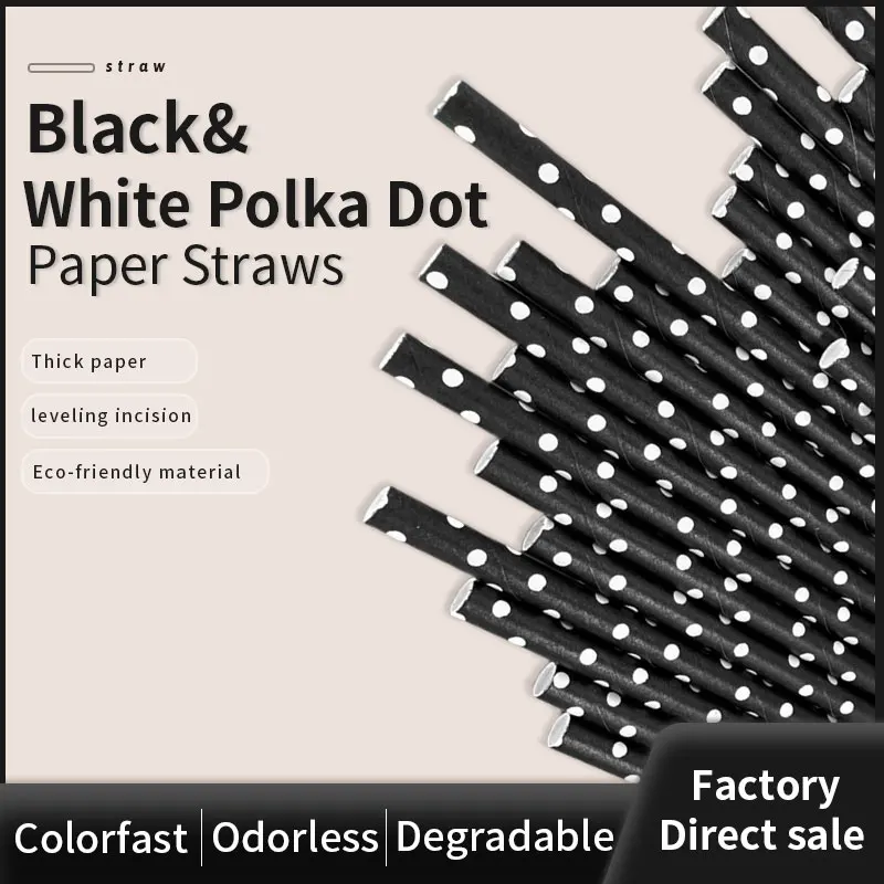 6*197mm Black White Dot Paper Straws 600 Pcs Paper Drinking Straws For Wedding Party Restaurant Juice Coffee Cold Drinks Desssrt