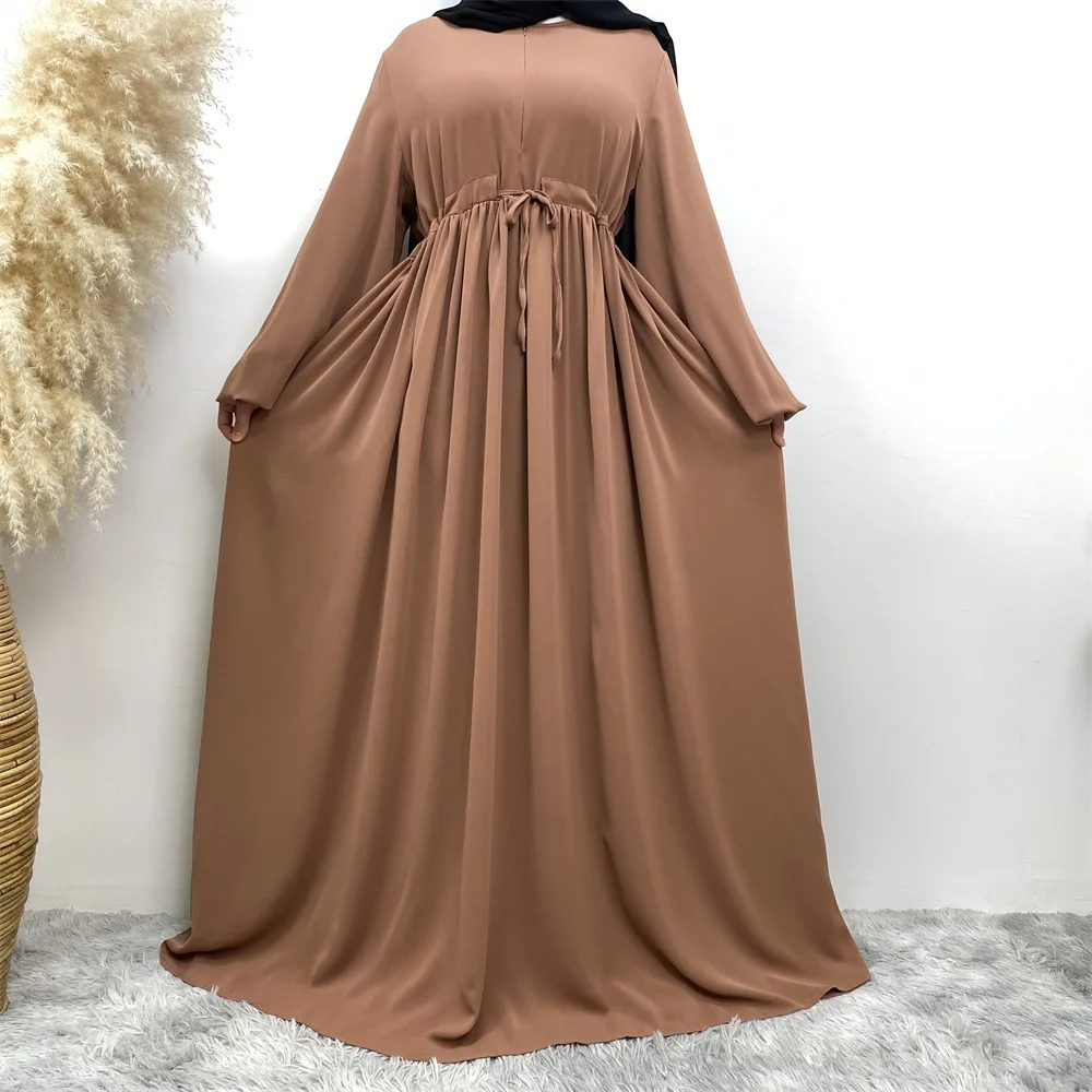 

Muslim Minimalist Design with Solid Elastic Sleeves and Front Zipper for Elegant and Versatile Swing Dress moroccan kaftan