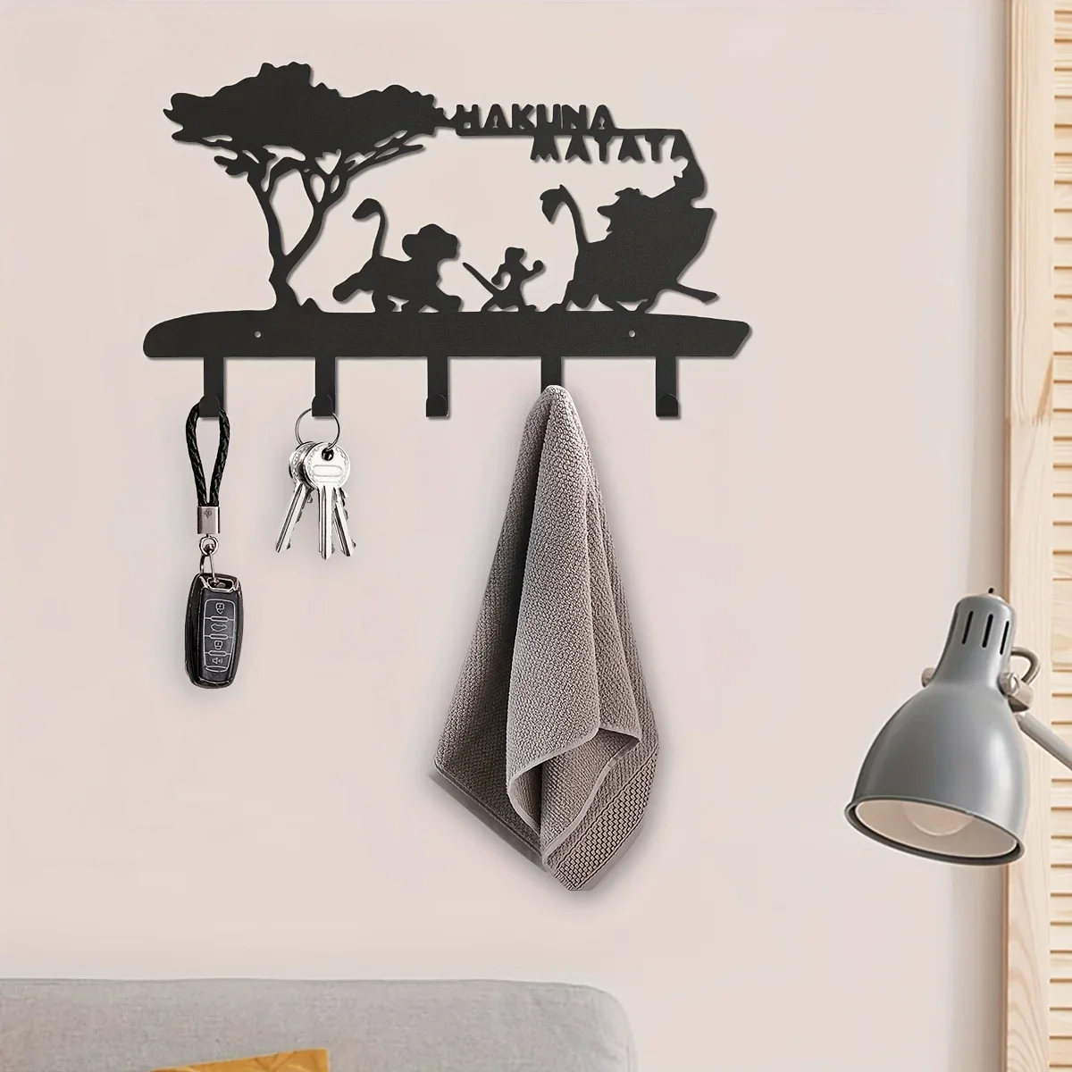 Metal Wall Key Holder Key Hooks for Wall Decorative Key Holder Wall Mounted With 5 Hooks Black Metal Organizer Rack Hanger Home Decor