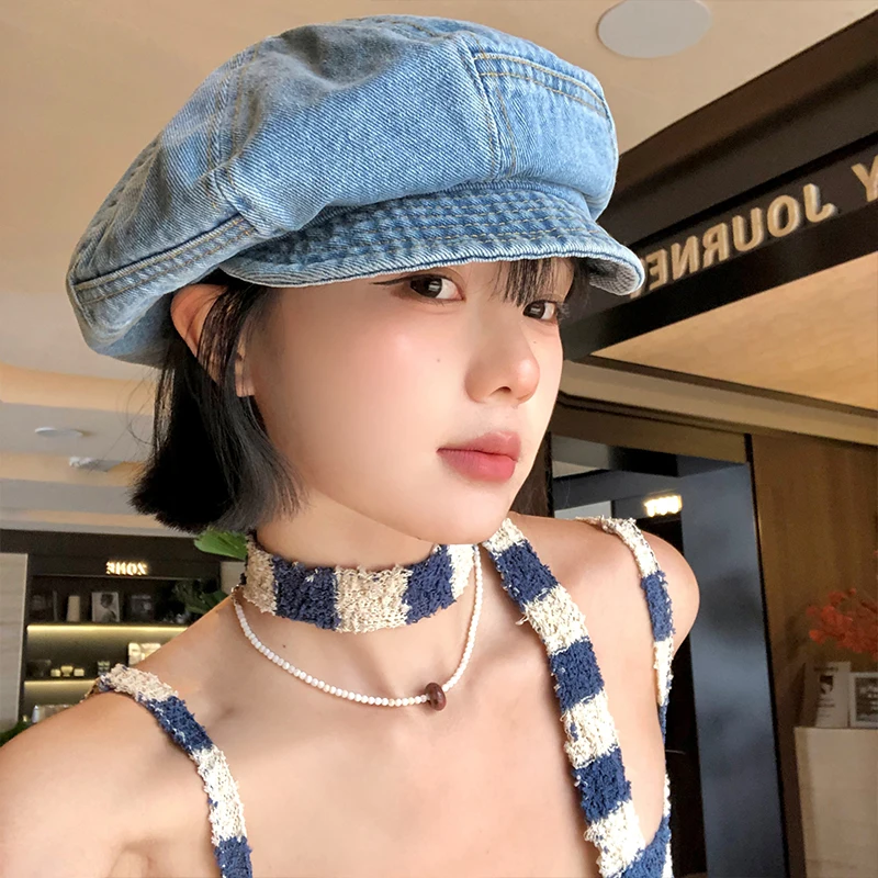 High Quality Retro Denim Cloud Beret Women's Spring and Summer