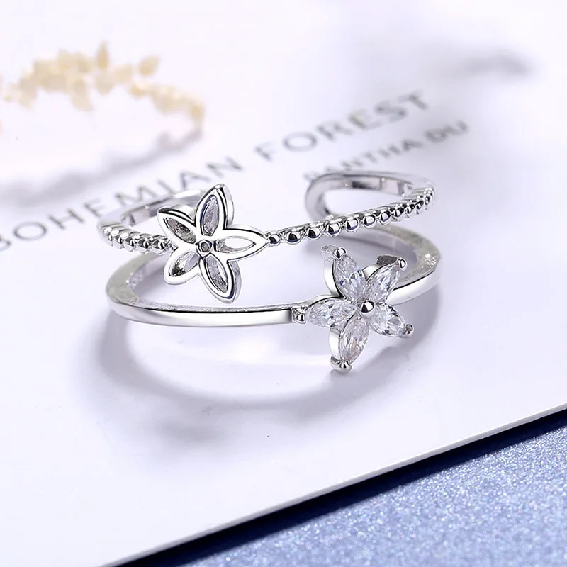 925 Sterling Silver Double Layer Water Drop Ring for Women - Detail View 30