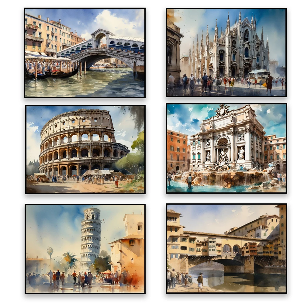 Italia Acquerello Stampe D'Arte Moderna Torre Di Pisa Arte Pittura Su Tela Pittura A Olio Astratta Pittura Su Tela Moda Decorazioni Per La Casa