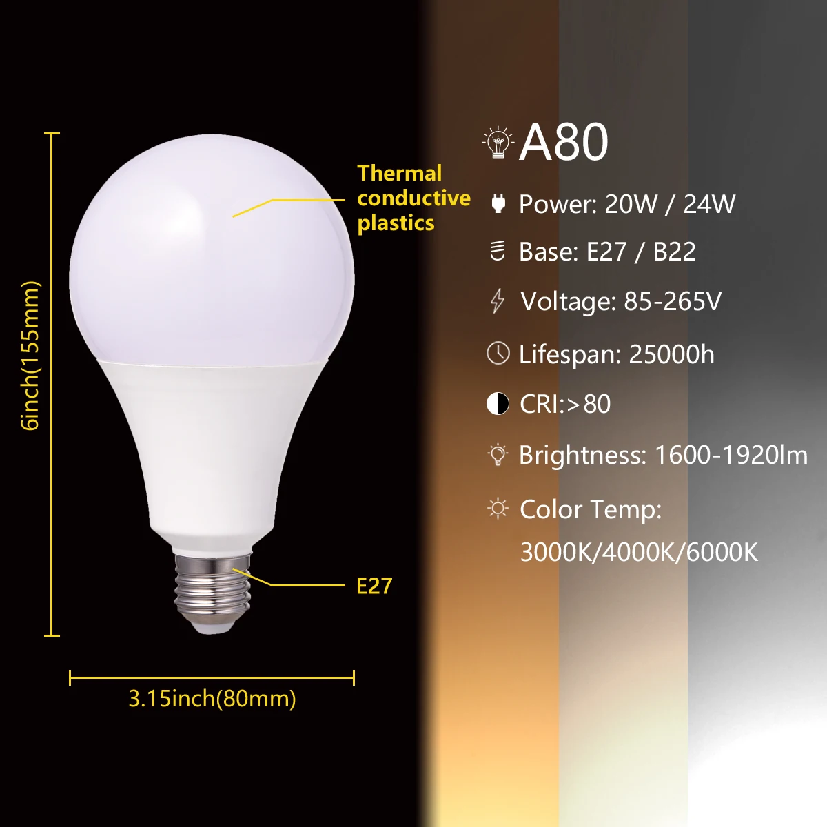 공장 직접 LED 전구 전체 전압 AC120V 220V 8W-24W E27 B22 높은 루멘, 깜박임없는 3000K/4000K/6000K 따뜻한 백색광
