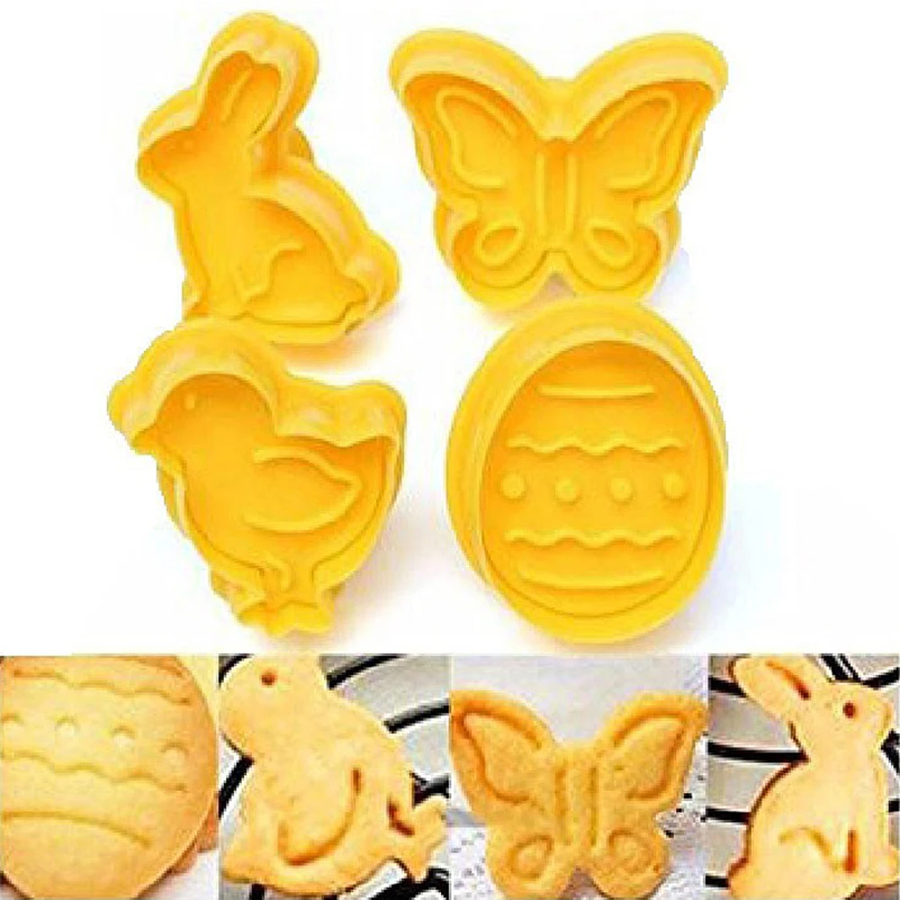 Description Picture 2 of item4Pcs Easter Bunny Pattern Plastic Baking Mold Kitchen Biscuit Cookie Cutter Pastry Plunger 3D Die Fondant Cake Decorating Tools