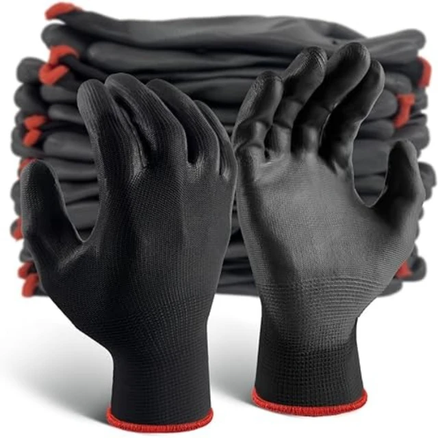 6/12/18PCS Black PU Coating Gloves Anti-Slip Multi-scenario Nylon PU Gloves Durable Gardening Machinery Automotive Repair