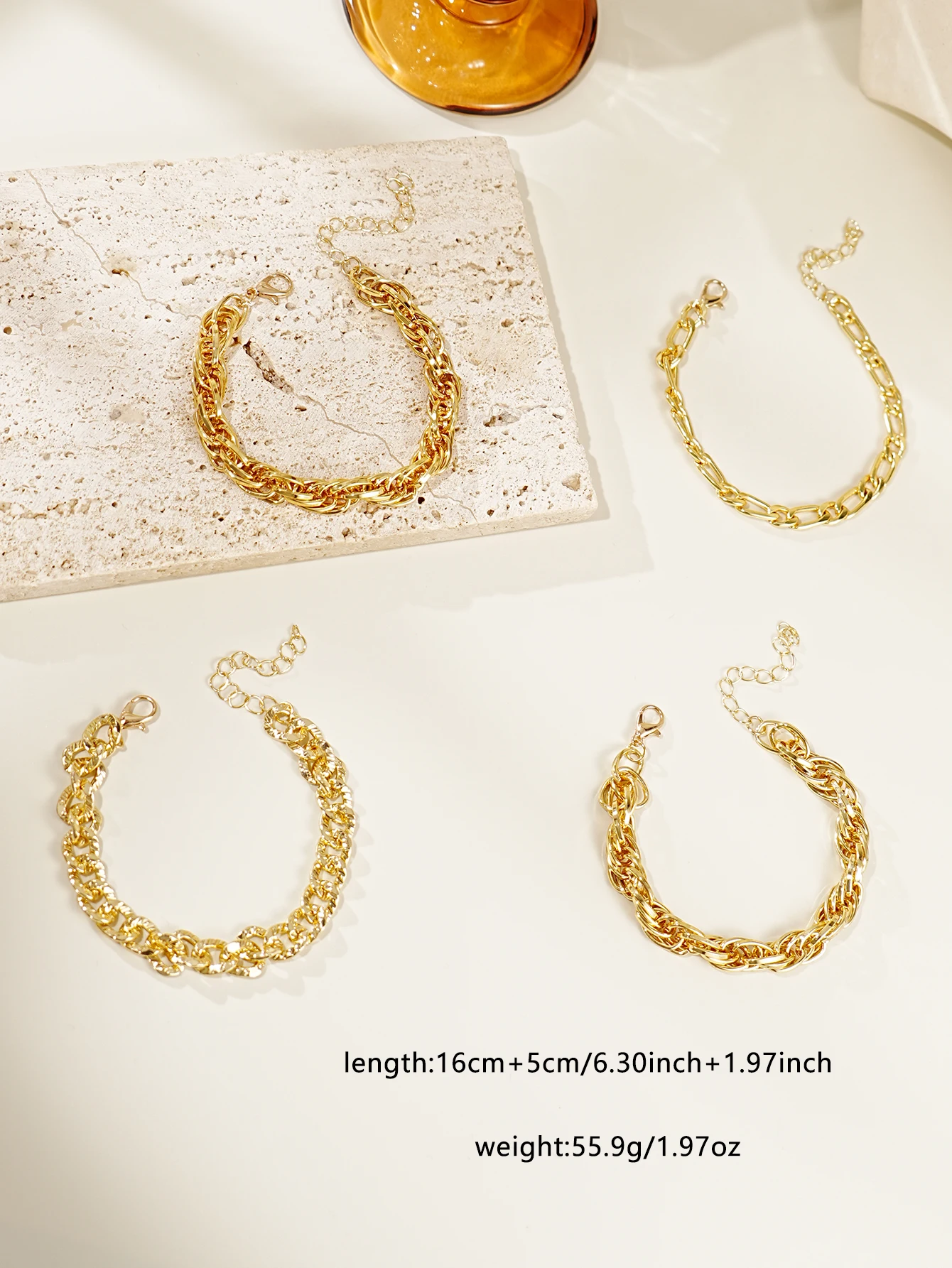 4pcs Punk Hip Hop Metal Chain Womens Bracelet