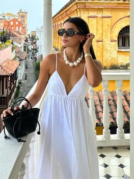 Foridol White Women Sundress Backless Sexy Casual Beach Vestidos Maxi Long a-line Fashion Holiday New Dress 1