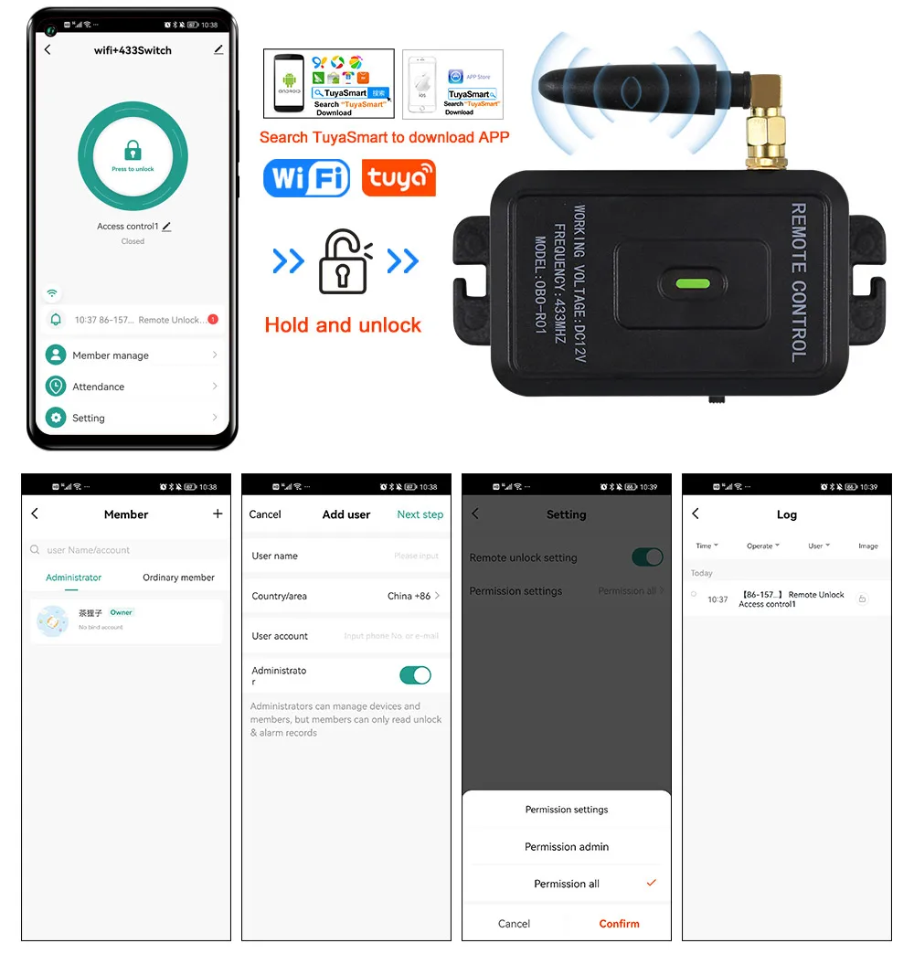 Tuya, Smart App Desbloqueio, Controle Remoto, DC