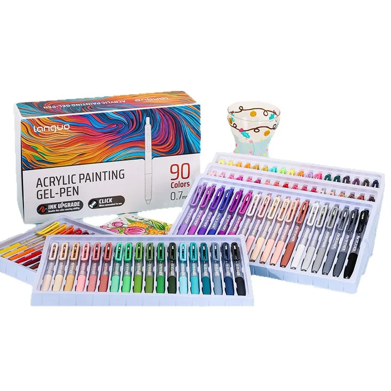 LANGUO 90/6 couleurs grande capacité presse acrylique Gel stylo 0.7mm stylo d'écriture peinture dessin papeterie bureau fournitures scolaires