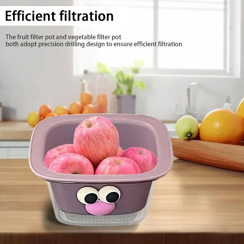 Collapsible Drain Basket Kitchen Strainer Colander Bowl Small Double Layer Drain Basin and Basket Cute Double-Layer Separation Design Kitchen Colander
