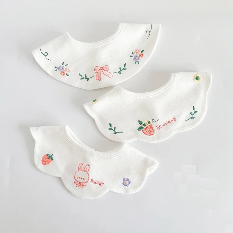 

3Pcs INS Korean Style Newborn Baby Cotton Bibs Cute Cartoon Embroidery Saliva Towel Decorative Fake Collar Burp Cloths Kids