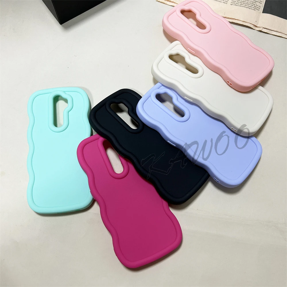 Macaron Colors Curly Frame Soft TPU Shockproof Phone Case with Wavy Bumper Design