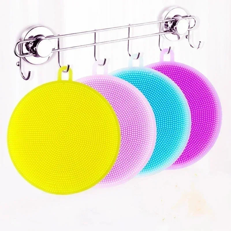 Kitchen Portable Dish Washing Scrubber Silicone Bowl Cleaning Brush Cloth Scouring Pad Pot Kitchen Cleaning Dish Sponge Tools