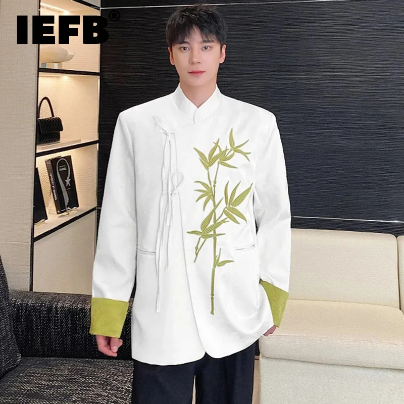 

IEFB Men's Jackets New Chinese Style Stand Collar Jacquard Embroidery Contrast Color Baggy Male Short Coats 2024 Spring 9C4983