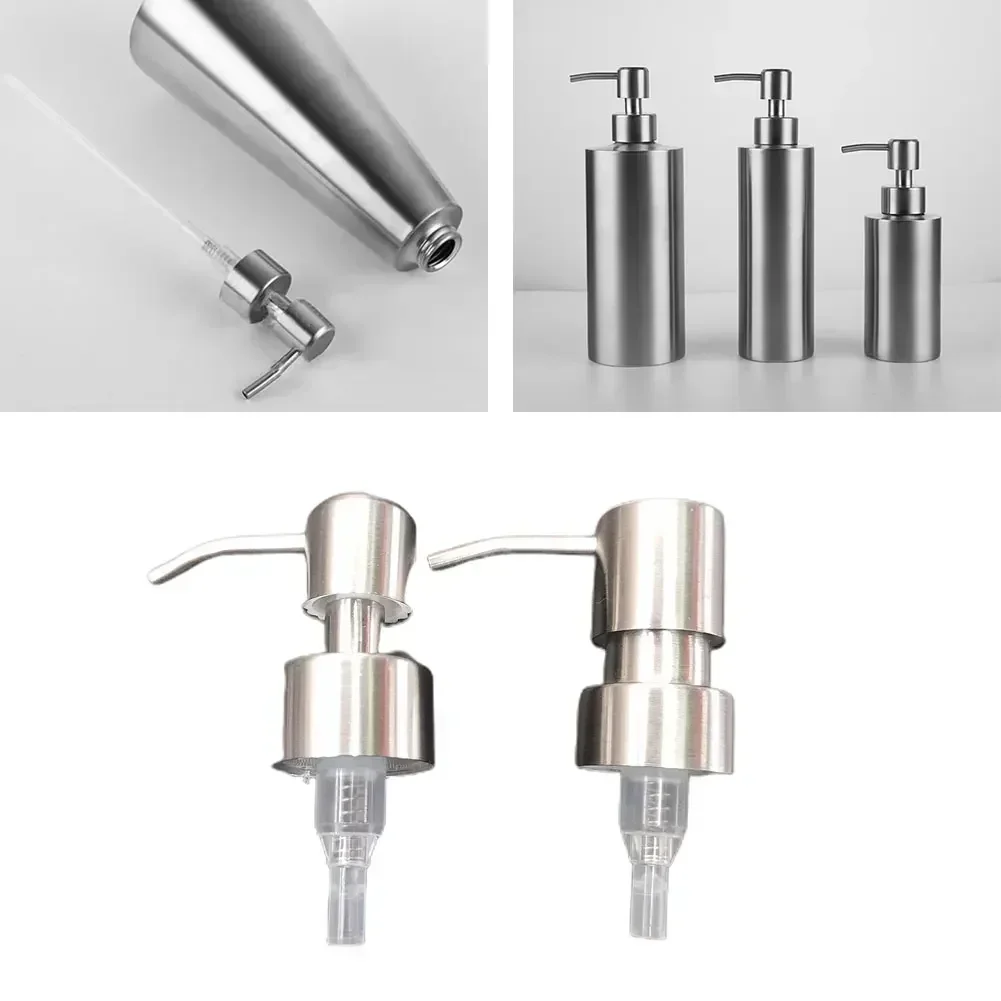 Press Head Soap Pump Bottle Dispenser Hand Jar Liquid Lotion Nozzle Shampoo Shower Gel Stainless Steel Bathroom 5