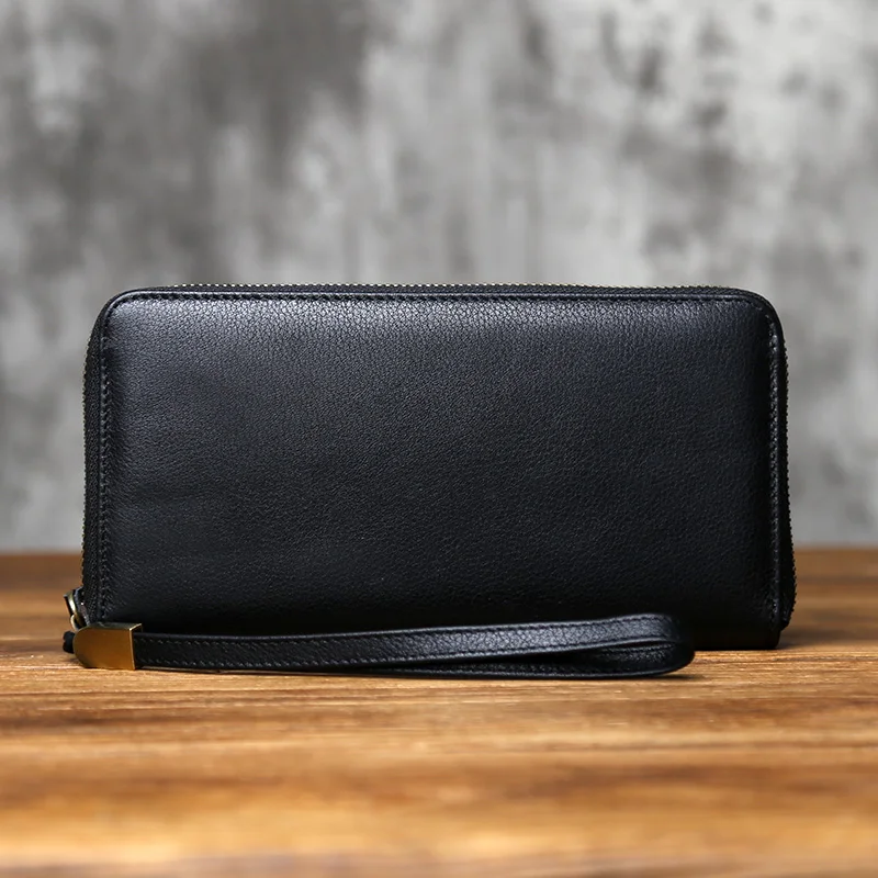 NZPJ Men's New Genuine Leather Clutch Bag Top Layer Cowhide Phone Bag Multi-Slot Wallet Coin Purse Women's Card Bag