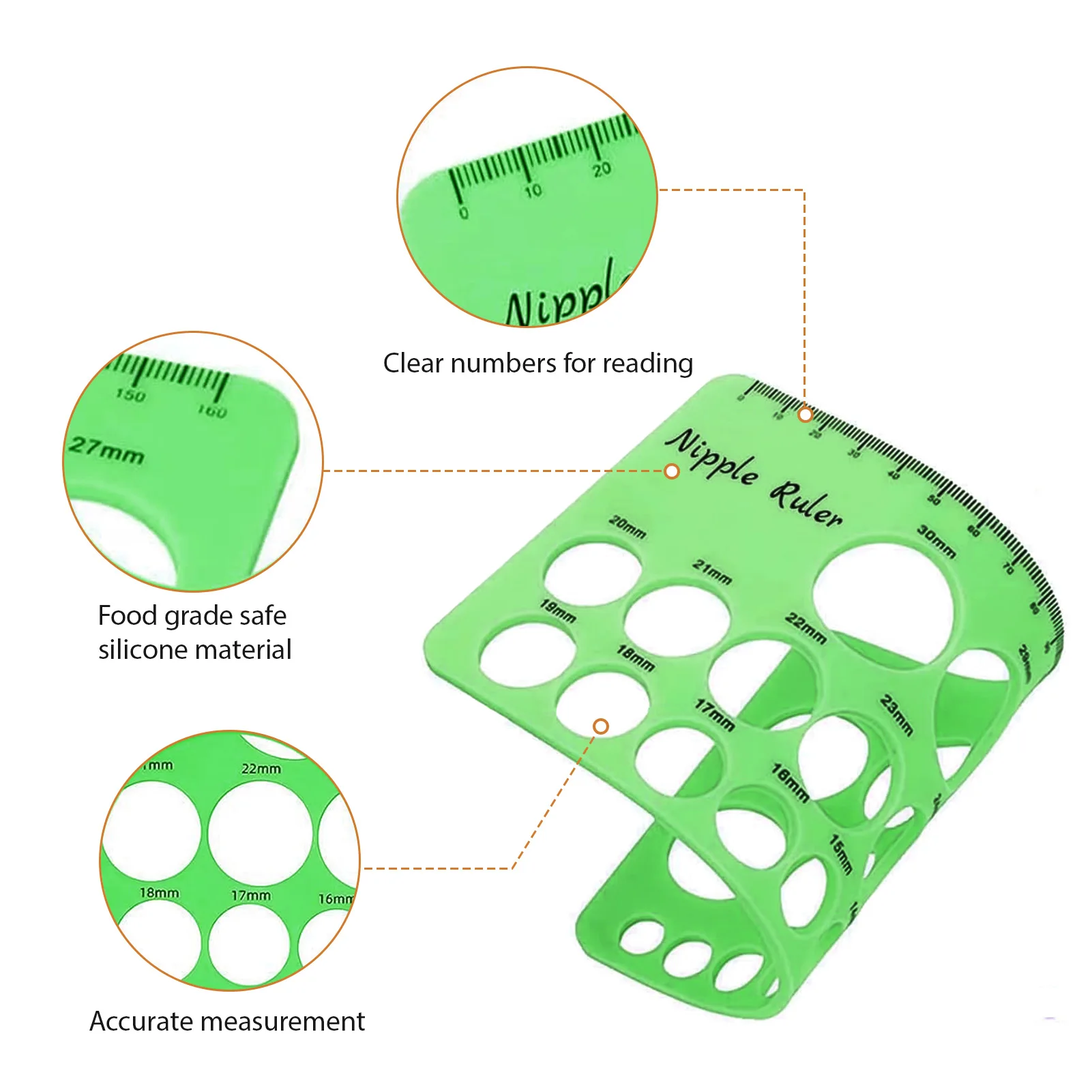 Nipple Ruler for Breast Pump Flange Sizing Tool Silicone Nipple for New Moms Breast Pump Flange Sizing Tool with 1.5M Soft Ruler 6