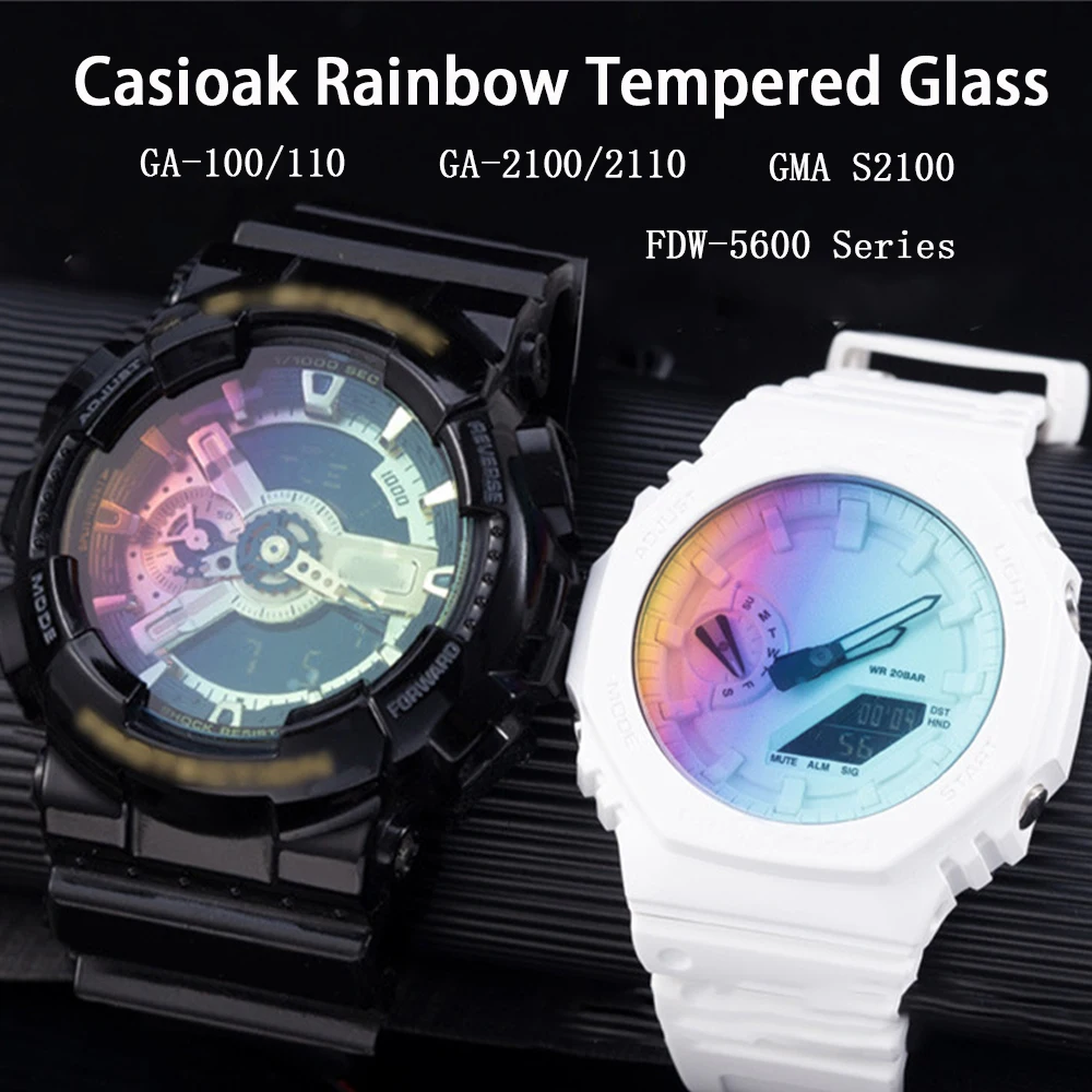 

Casioak Rainbow Tempered Glass Screen Protector for Ga2110 Ga2100 Gmas2100 Dw-5600 Anti-Scratch Smartwatch Ga100/110 Accessories
