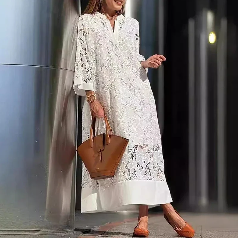 chinese dress ladies Women's Lace Hollow Square Neck Flared Sleeve Slim Bodycon Dress  Miss  Merylin