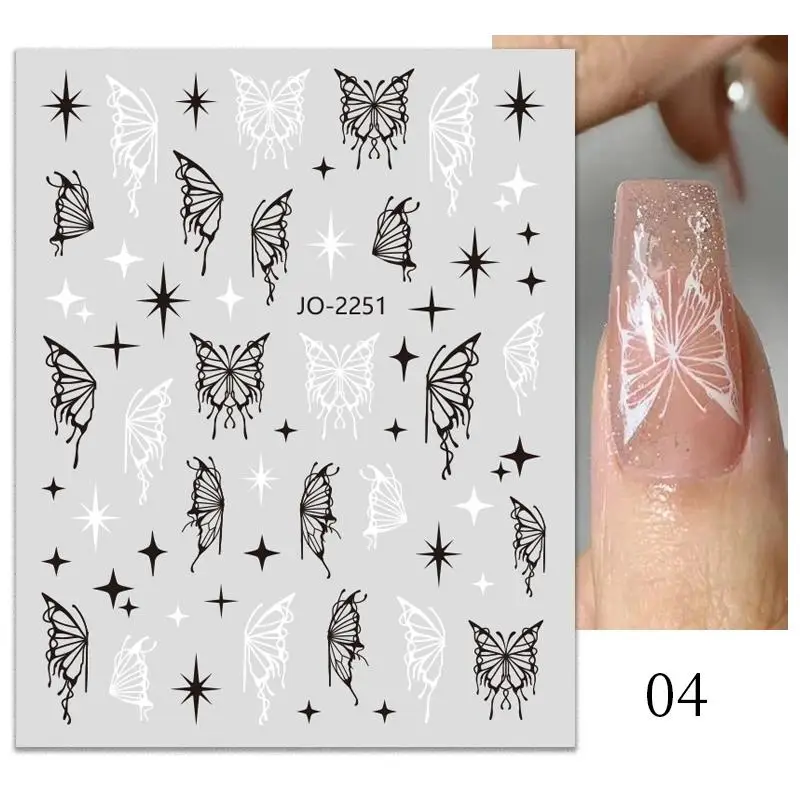 Silver Black White Butterflies 3D Nail Sticker Metal Butterfly Star Crucifixion Adhesive Slider Wraps Manicure Gel Polish Decals Nail Art Decoration
