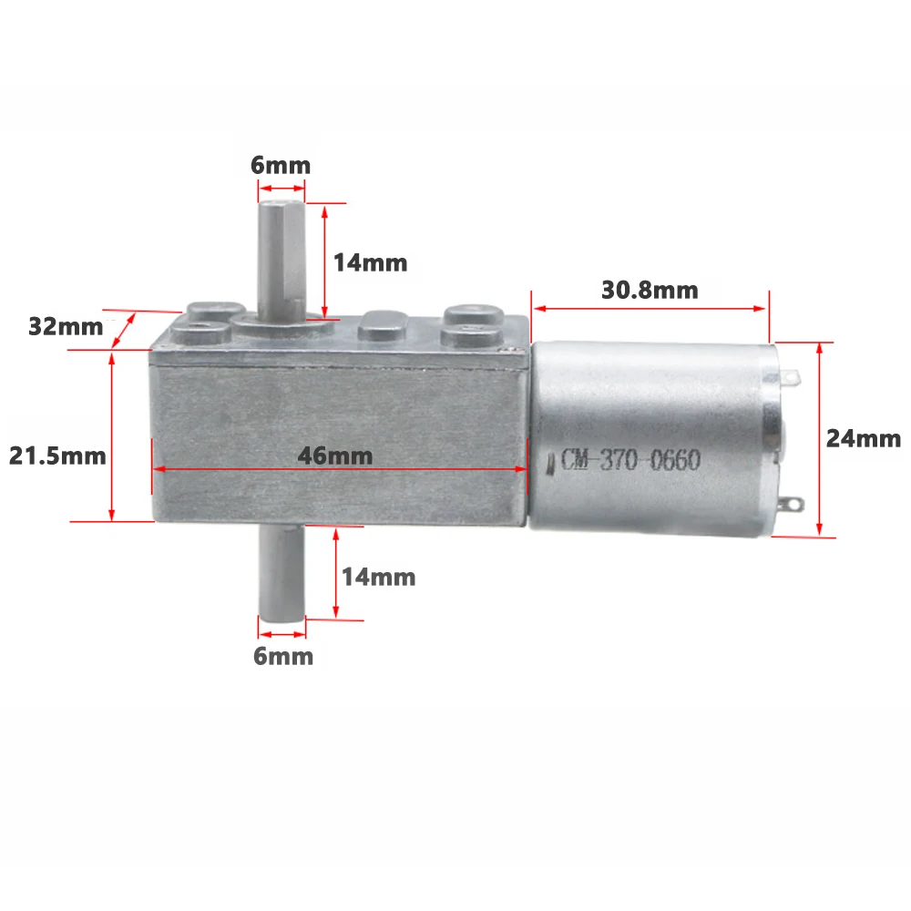 JGY-370 웜 기어 모터, DC 하이 토크 저속, 6mm 더블 샤프트 감속기, 마이크로 자동 잠금 전기 모터, 6V, 12V, 24V