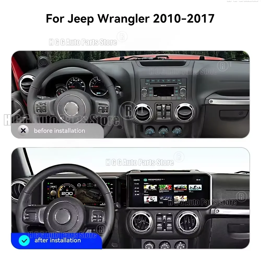 Estéreo Android de 24.6 pulgadas con pantalla dual y Carplay para Jeep Wrangler JK 2010-2017, reproductor multimedia para automóvil, radio digital para auto. 2