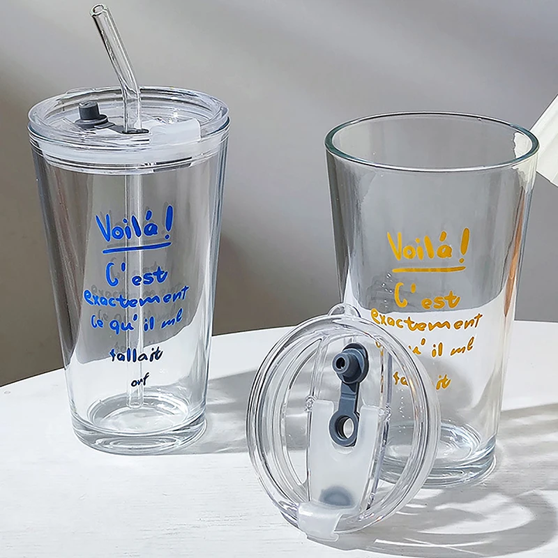 

1PC 450ml Glass Cup Transparent Glasses With Lid And Straw Ice Coffee Mug Tea Cup Juice Glass Milk Water Cup Drinkware